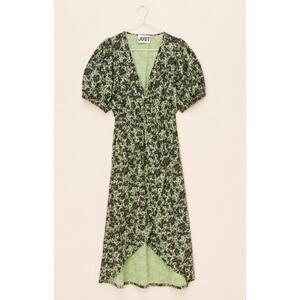 Just Female Midi Knee Dress Alicia Dark Green Floral Organic Cotton size Medium